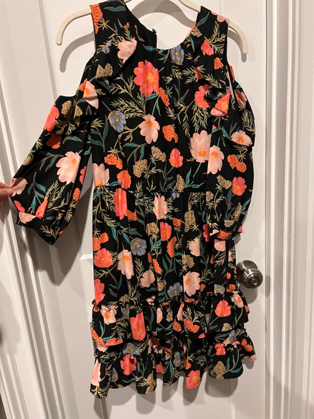 kate spade Black Floral Cold-Shoulder Dress with Coral & Pink Blooms